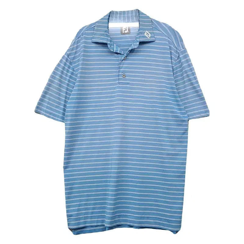 [BUNJANG] FootJoy Striped Light Blue Performance Training Short Sleeve Polo T-Shirt L / 풋조이 스트라이프 라이트 블루 기능성 트레이닝 반팔 카라티 L