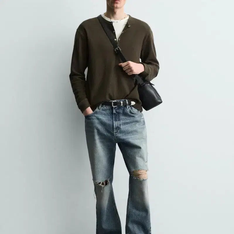 [BUNJANG] ZARA Flare Fit Distressed Denim Pants / [40] 자라 플레어핏 디스트로이드 데님팬츠
