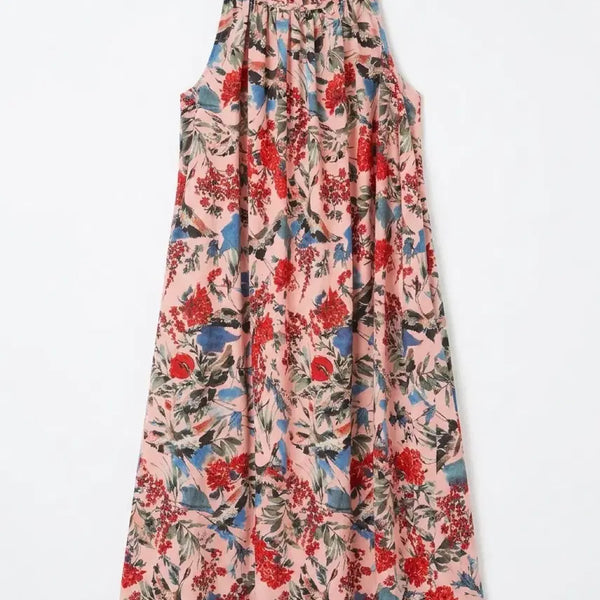 [BUNJANG] Women's M Pink Floral Halterneck Sleeveless Dress Vintage / 여성M/ 수입 핑크 플로럴 홀터넥 나시 원피스 빈티지킹