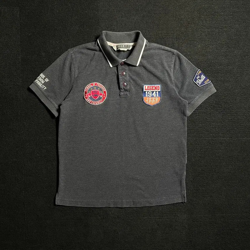 [BUNJANG] Jeep Charcoal Patch Logo Short Sleeve Polo T-Shirt / Jeep 차콜 패치로고 반팔카라티