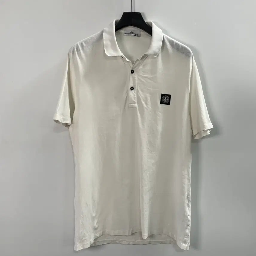 [BUNJANG] Stone Island Logo White Short Sleeve Polo Shirt XL / 스톤아일랜드 로고 화이트 반팔 카라티 (on.1641)