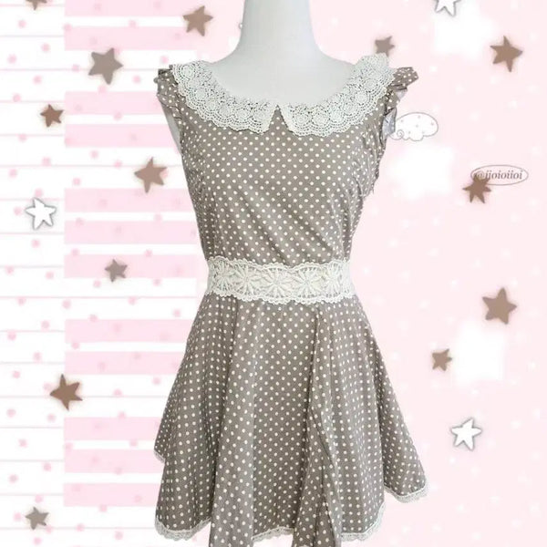 [BUNJANG] LIZLISA Brown Dot Lace Dress / 고전 리즈리사 브라운 도트 레이스 원피스 헤이세이 카라멜 라떼갸루 히메갸루 모리걸 아오이유우 양산형 트랄라라 엑시즈팜 핀터깔 짜잔씨