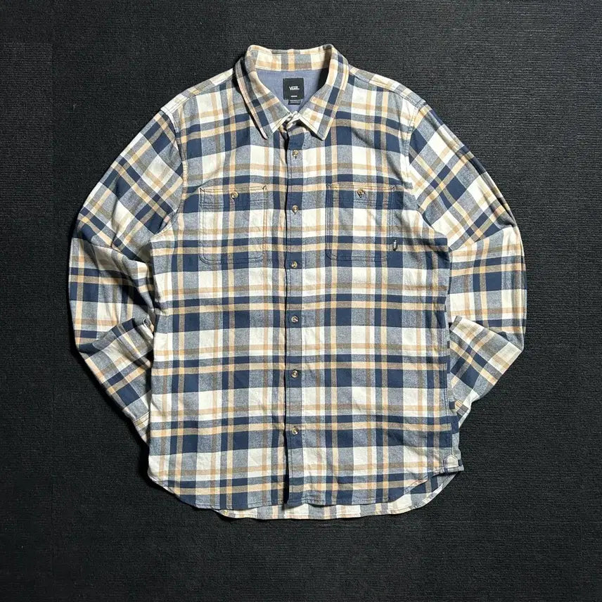 [BUNJANG] Vans Beige Flannel Check Long Sleeve Shirt M / 반스 베이지 플란넬 체크 긴팔 셔츠