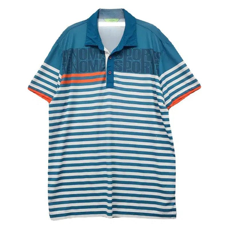 [BUNJANG] Renoma Stripe Blue Functional Short-Sleeve Polo Shirt 100 / 레노마 스트라이프 블루 기능성 반팔 카라티 100