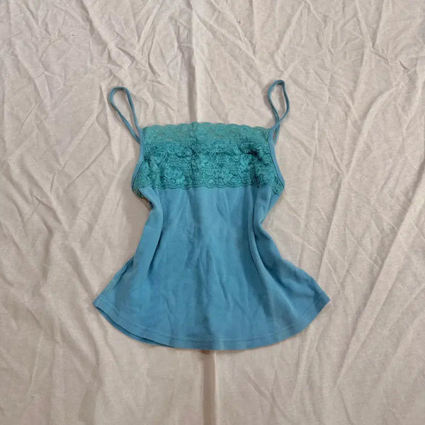 [BUNJANG] Mint Lace Sleeveless Tank Top / 청록 민트 레이스 슬리브리스 나시 모리걸