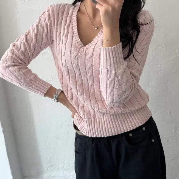 [BUNJANG] Polo Ralph Lauren Women's Cotton Cable V-Neck Knit / Polo 폴로 랄프로렌 신형 우먼라인 코튼 케이블 브이넥 니트