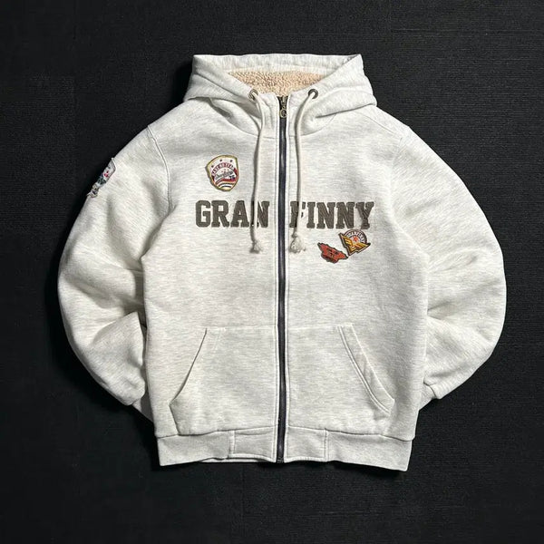 [BUNJANG] Granfini Vintage Patch Logo Sherpa Hoodie Zip-up XL / 그랜피니 빈티지 패치로고 쉐르파 후드집업