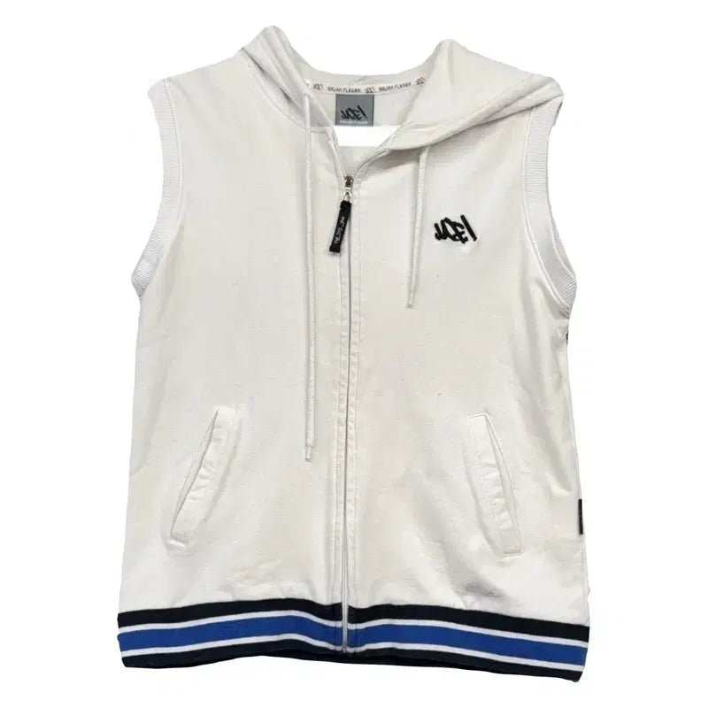 [BUNJANG] MAZAPLAVA Y2K White Logo Sleeveless Hoodie Vest / 마자플라바 화이트 Y2K 로고 민소매 후드 조끼 95