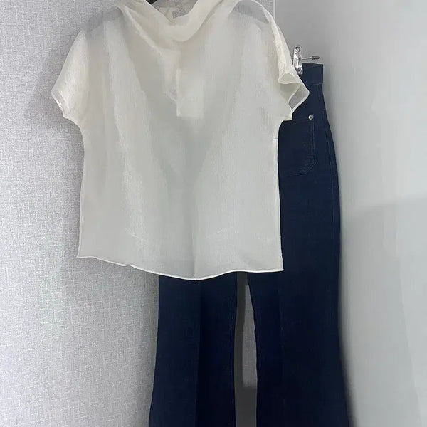 [BUNJANG] Afuse Satin Mock Neck Blouse / (새/택O) 어퓨즈 afuse 새틴 반목 블라우스