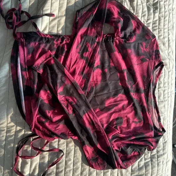 [BUNJANG] Black Pink Shirring Long Sleeve Dancewear / 블랙 핑크 셔링 긴팔 댄스복