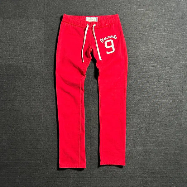 [BUNJANG] Abercrombie Red Low-Rise Patch Logo Fleece Sweatpants / 아베크롬비 레드 로우라이즈 패치로고 기모 스웻팬츠