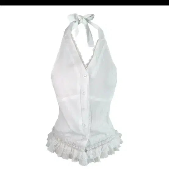 [BUNJANG] Halter Neck Frill Sleeveless Blouse / 홀터넥 프릴 나시 블라우스 (새제품)