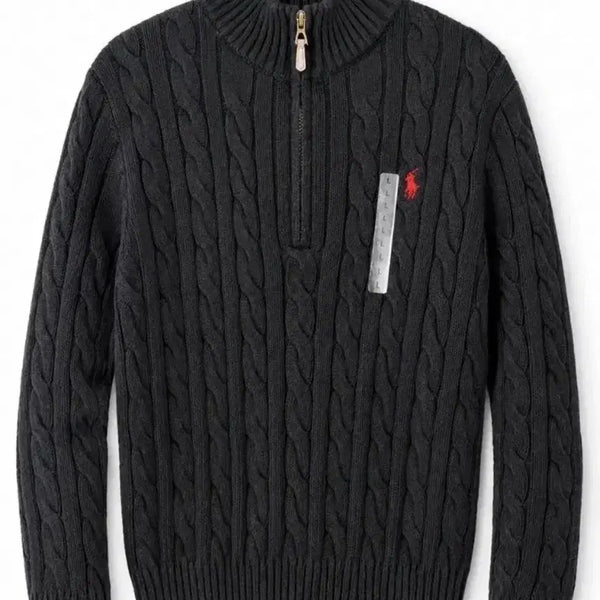 [BUNJANG] Polo Ralph Lauren Cable Knit Zip-Up Black / 폴로 랄프로렌 케이블 니트 집업 블랙