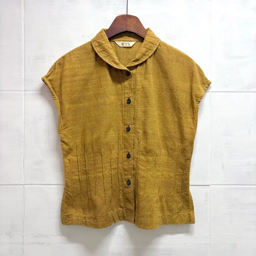 [BUNJANG] Mustard Cotton Pintuck Fairy Blouse (L) / 머스타드 코튼 핀턱 페어리 블라우스 L JPN