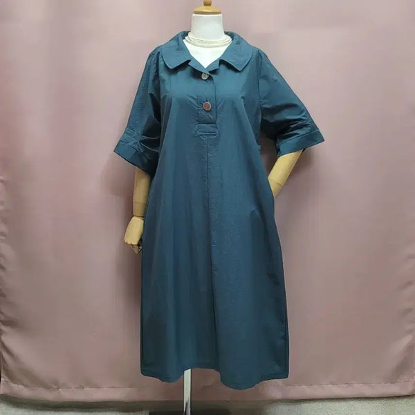 [BUNJANG] Crinkly Teal Green Collar Dress / 바스락 틸그린 카라 원피스