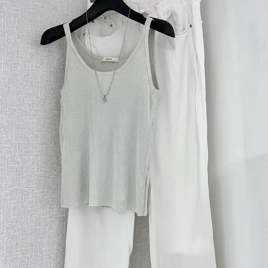 [BUNJANG] ModiFit Custom Summer Wide Pants Two-Piece Set / 민트 골지 슬리브리스 / 모디핏 자체제작 썸머 와이드 팬츠 투피스 세트