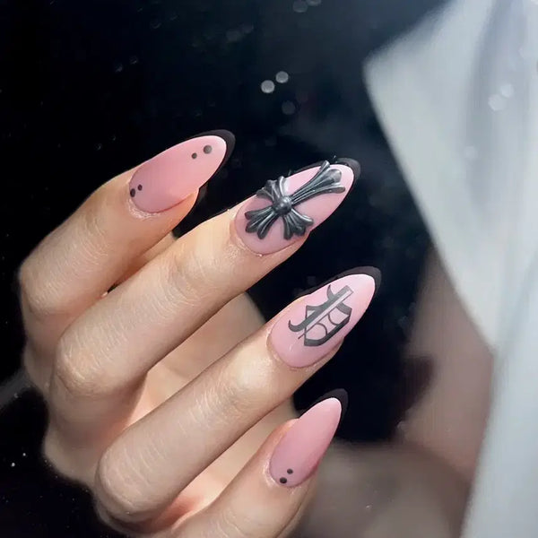 [BUNJANG] Handmade Nail Tips with Black Chrome Mold Design / 힙 한스푼 수제네일팁