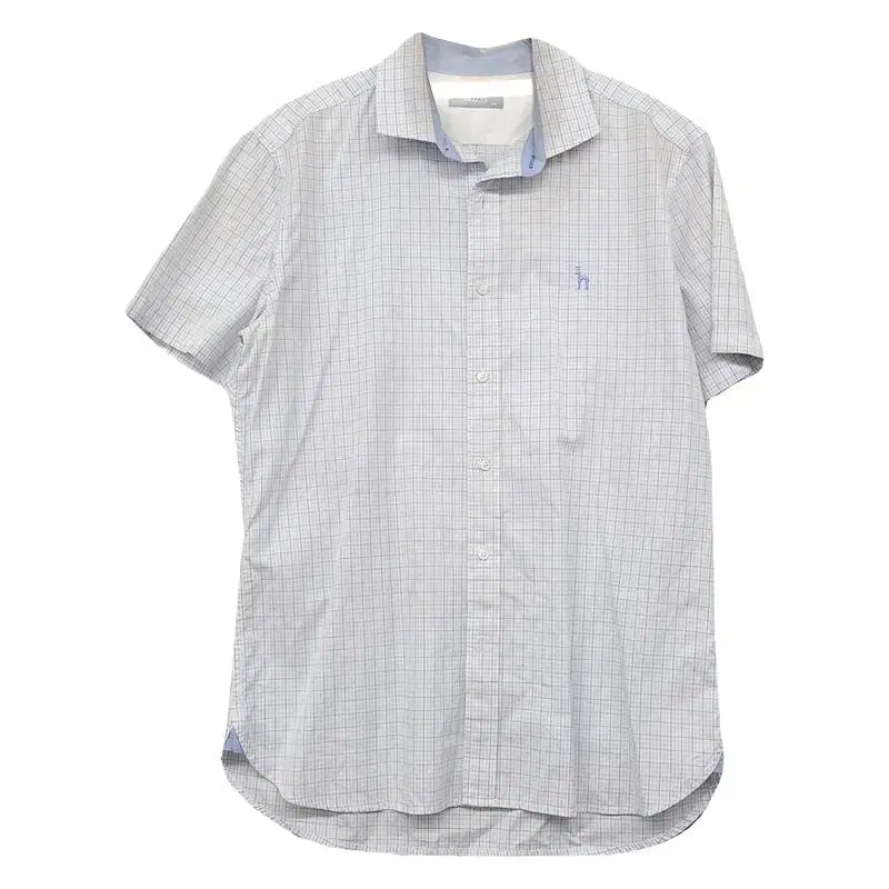 [BUNJANG] HAZZYS Check Short-Sleeve Shirt Light Grey / 해지스 체크 라이트 그레이 로고 반팔 셔츠 100