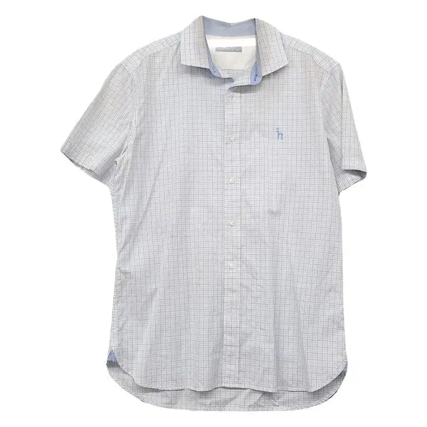 [BUNJANG] HAZZYS Check Short-Sleeve Shirt Light Grey / 해지스 체크 라이트 그레이 로고 반팔 셔츠 100