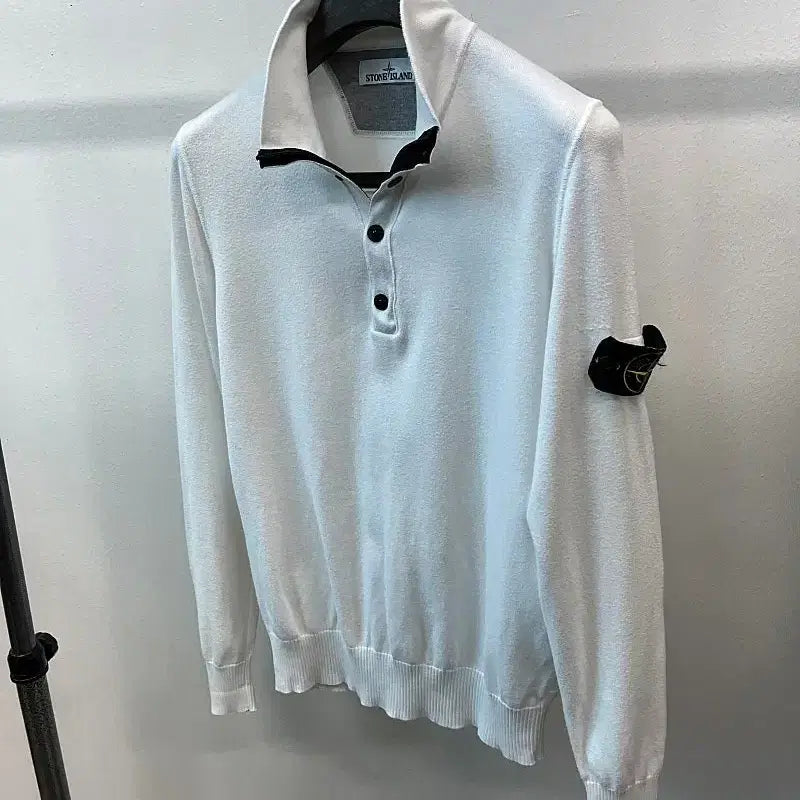 [BUNJANG] Stone Island White Half-Zip Sweatshirt / 95) 스톤아일랜드 화이트 하프집업