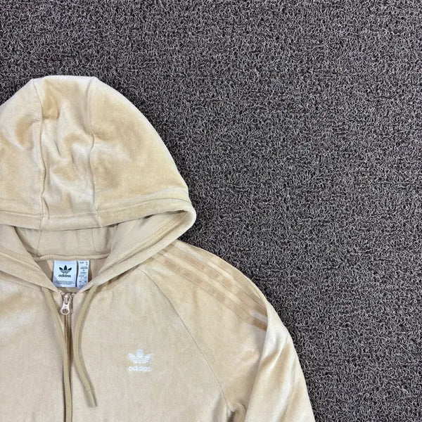 [BUNJANG] Adidas Velour Cropped Hoodie Zip-Up / 아디다스 크롭 벨루어 후드집업