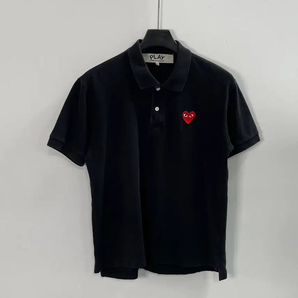[BUNJANG] Comme des Garçons Logo Patch Black Short Sleeve Polo Shirt / 꼼데가르송 와펜 블랙 반팔 카라티 (on.1655)