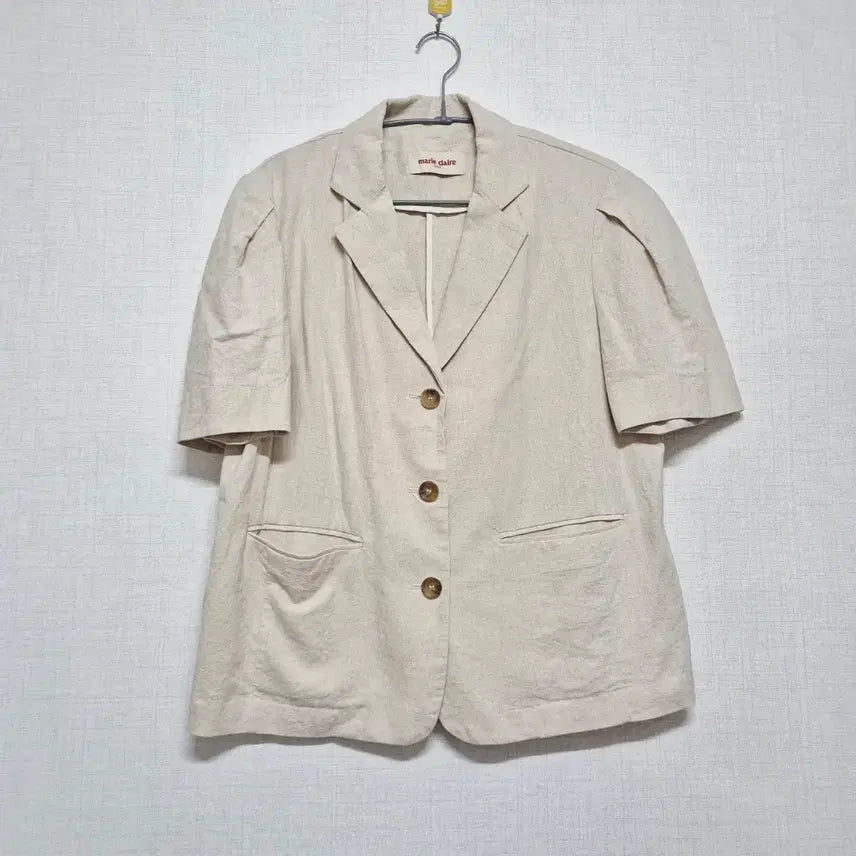 [BUNJANG] Marie Claire Linen Short-Sleeve Jacket Beige / 마리끌레르 반팔 자켓 베이지