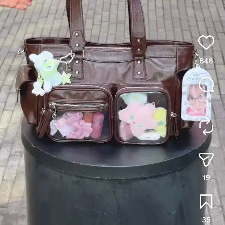 [BUNJANG] OGDK Double Pocket Two-Way Bag - Brown / 오구덕구 OGDK 덕질가방 - 브라운 더블 포켓 투웨이백
