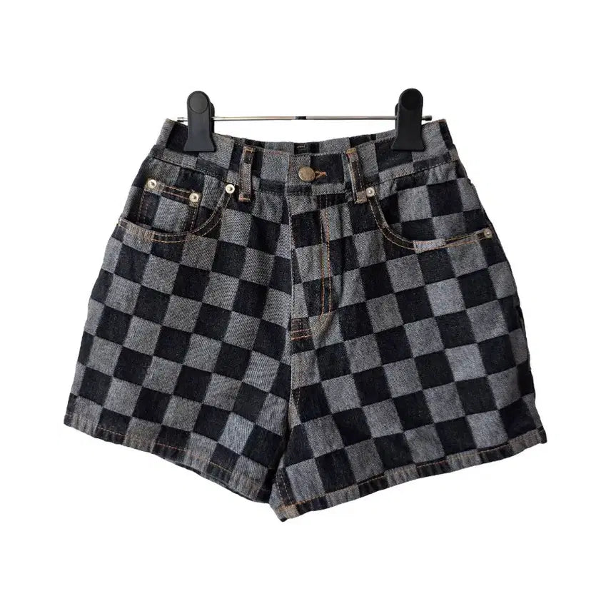[BUNJANG] Denim Hot Pants Square Pattern / S/ 스퀘어무늬 데님 핫팬츠/새제품