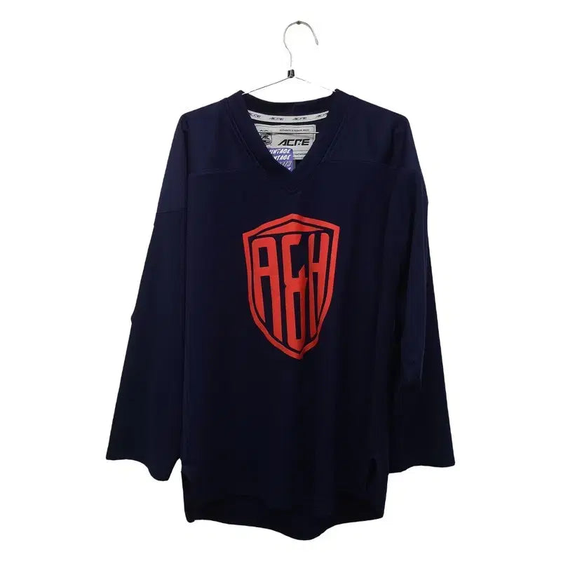 [BUNJANG] ACRE Printing Navy Long Sleeve Ice Hockey Jersey Uniform / ACRE 프린팅 아이스 하키 저지 유니폼 네이비 긴팔티 F