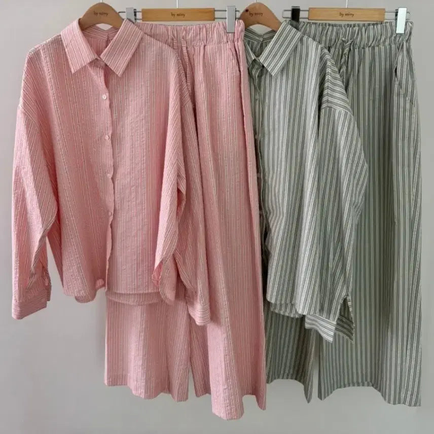 [BUNJANG] Bicini Six O'Clock Stripe Shirt Pants Set / [새상품] 바이씨니 제작 여섯시 스트 셔츠 팬츠 세트