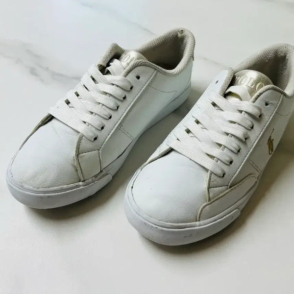 [BUNJANG] Polo Ralph Lauren Theron IV White Gold Leather Sneakers Size 230 / [정품] 폴로 랄프로렌 테론 4 화이트 골드 레더 스니커즈 230
