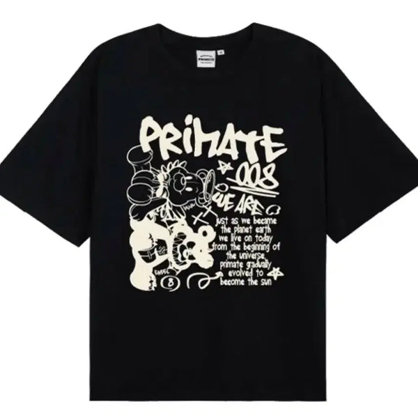 [BUNJANG] ANGELDEM Graphic Oversized T-Shirt Black / 프라임에이트 그래픽 반팔티 블랙 ANGELDEM 오버핏 반팔티셔츠