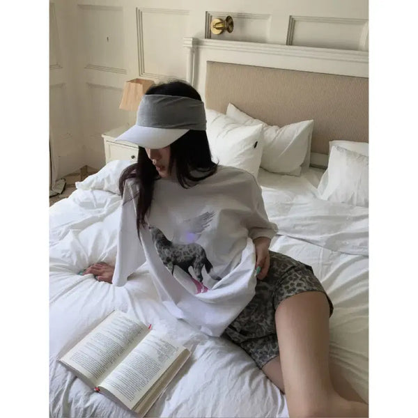 [BUNJANG] HYTEMOLY Unicorn Print Drop Shoulder Mid-Sleeve Oversized T-Shirt / HYTEMOLY 티셔츠 반팔 유니콘 프린트 드롭숄더 미드슬리브 오버사이즈 반팔티