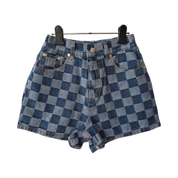 [BUNJANG] Checkerboard Denim Shorts - Blue - Size S / S/체커보드 데님 숏팬츠/새제품