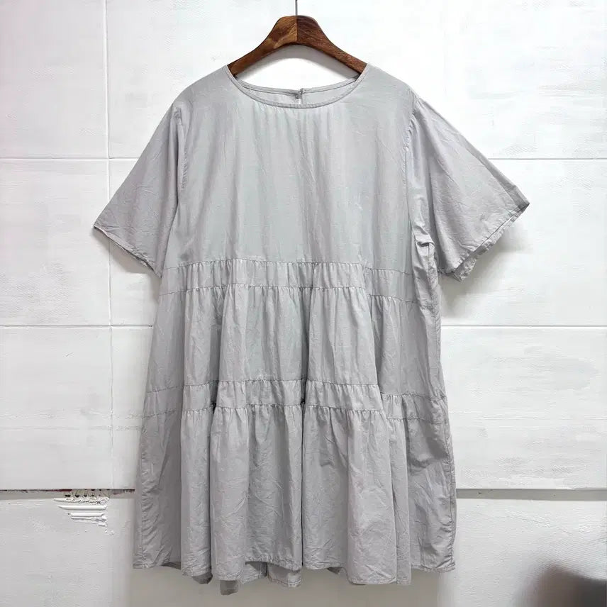 [BUNJANG] Gray Cotton Tiered Mori Girl Mini Dress / 그레이 코튼 캉캉 모리걸 미니 원피스 4L JPN