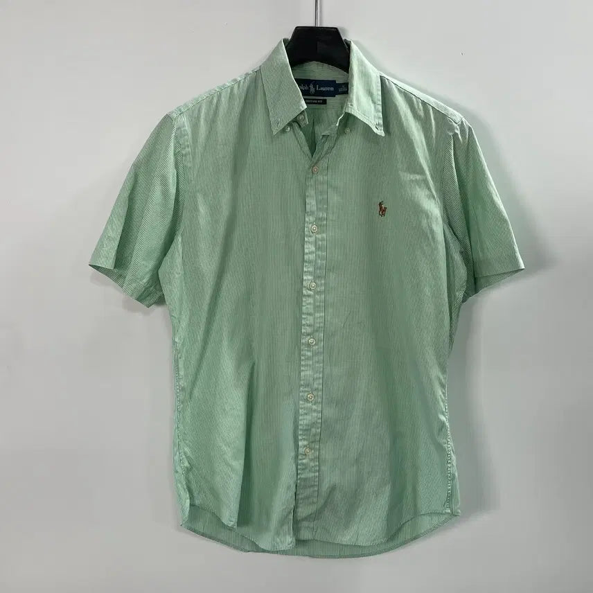 [BUNJANG] Polo Ralph Lauren Striped Green Short Sleeve Shirt / 폴로 랄프로렌 스트라이프 그린 반팔 셔츠 (on.1661)