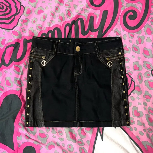 [BUNJANG] Y2K Gold Studded Leather Stitch Skirt / 오네갸루 Y2K 금장 스터드 참 포인트 레더 스티치 스커트 빈티지 펑크 나나NANA