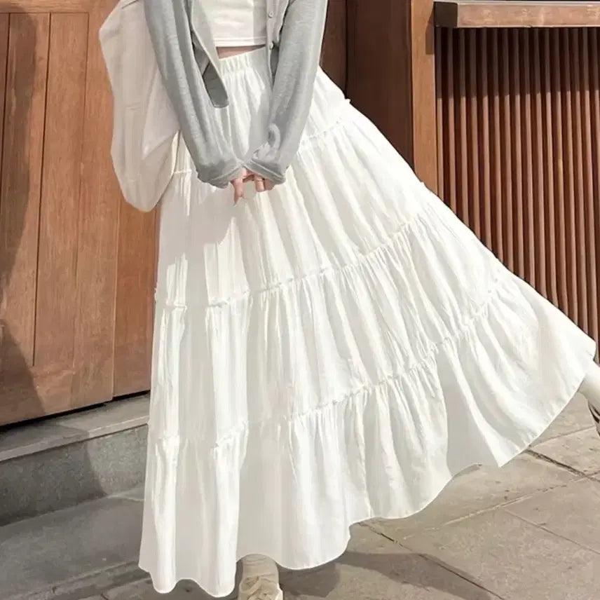 [BUNJANG] White Tiered Maxi Skirt / 급처!) 롱 흰색 화이트 캉캉 원피스 스커트
