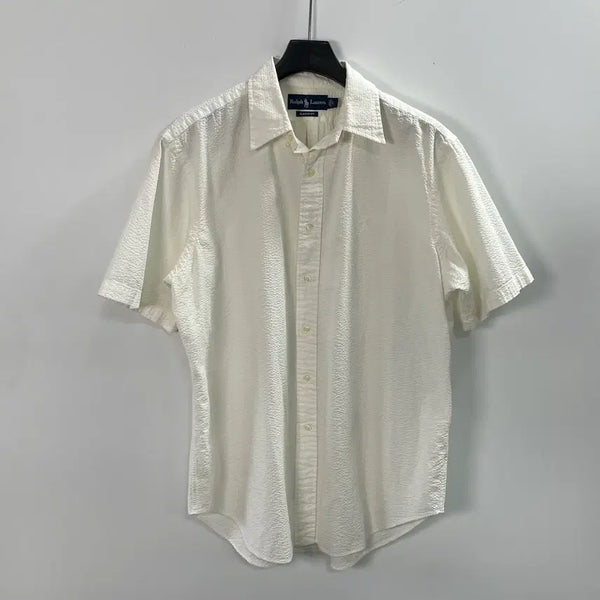 [BUNJANG] Polo Ralph Lauren Seersucker White Short Sleeve Shirt / 폴로 랄프로렌 시어서커 화이트 반팔 셔츠 (on.1664)