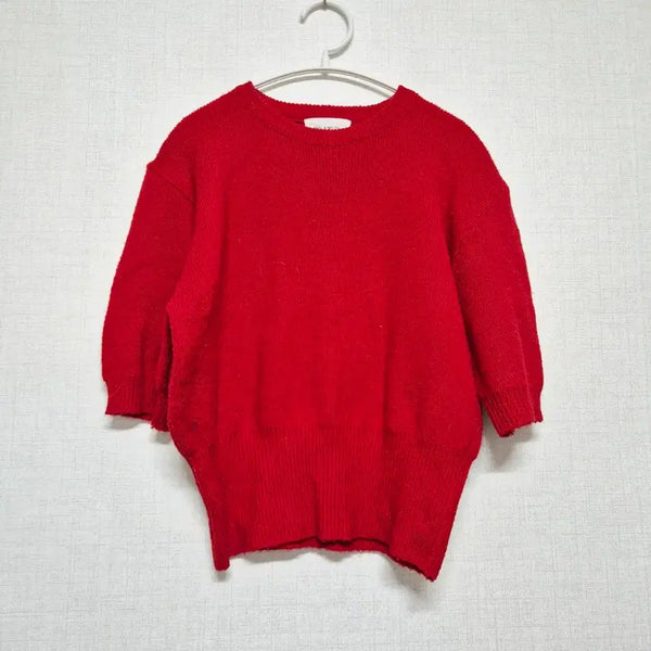 [BUNJANG] Red Short Sleeve Knit Sweater / 레드 니트