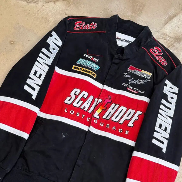 [BUNJANG] 46 Apartment Black Red Old School Racing Jacket / 46 아파트먼트 블랙 레드 올드스쿨 레이싱 자켓