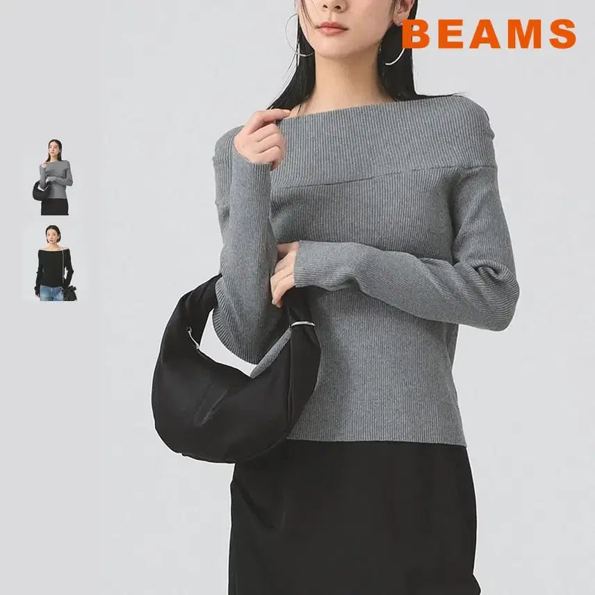 [BUNJANG] Ray BEAMS Ribbed Off-Shoulder Knit Top / 빔즈 레이 리브 오프숄더 니트