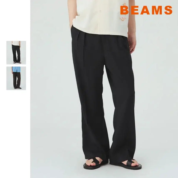 [BUNJANG] BEAMS HEART Linen Blend 2-Tuck Wide Slacks / 빔즈 하트 린넨 블렌드 2턱 와이드 슬랙스