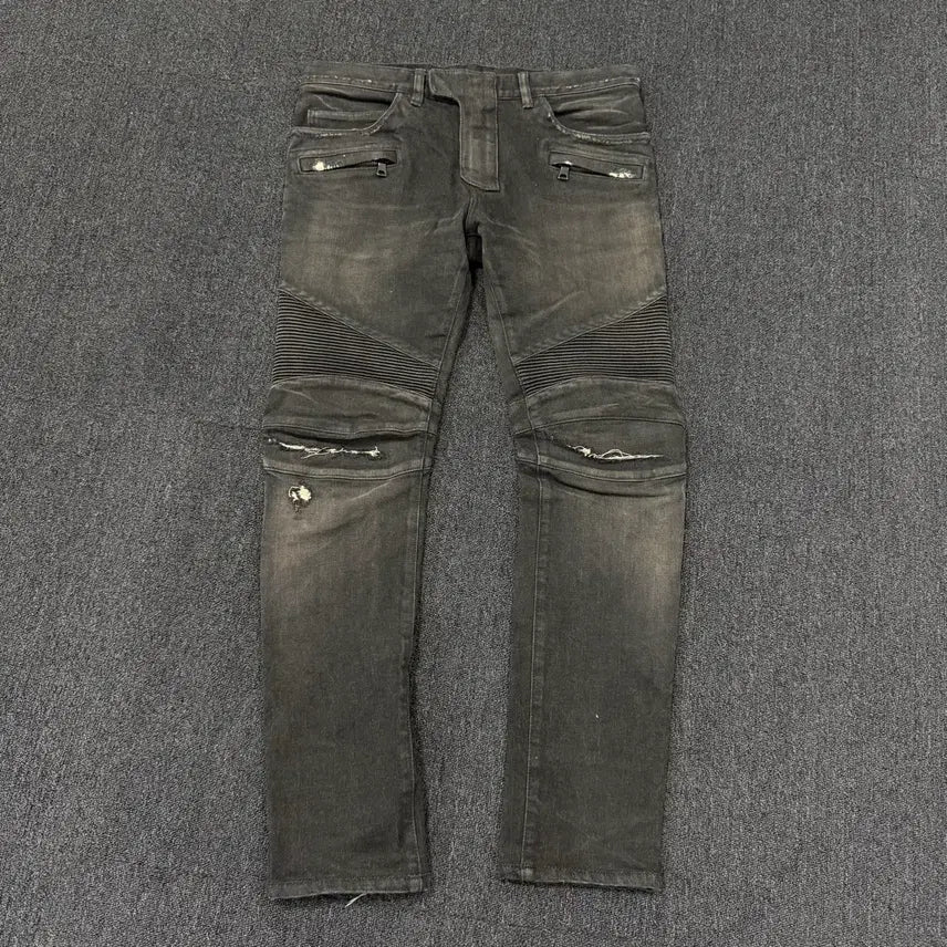 [BUNJANG] Balmain Biker Black Denim Pants / 발망 바이커 흑청 데님팬츠