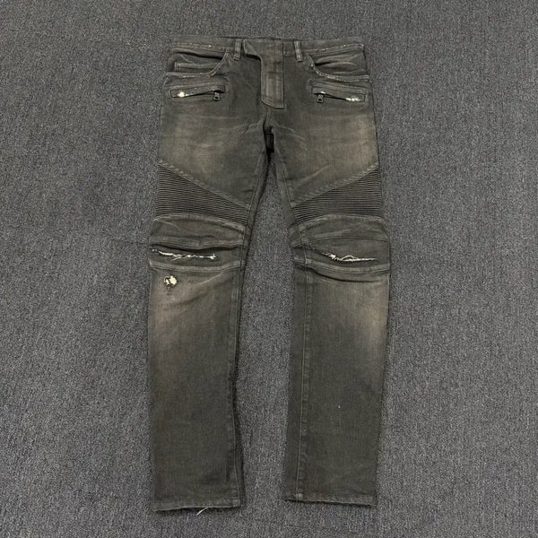 [BUNJANG] Balmain Biker Black Denim Pants / 발망 바이커 흑청 데님팬츠