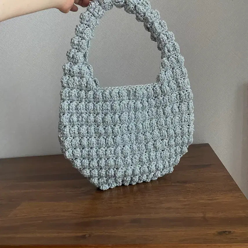 [BUNJANG] Silver Color Crochet Tote Bag / 실버 칼라 크로쉐 토드백