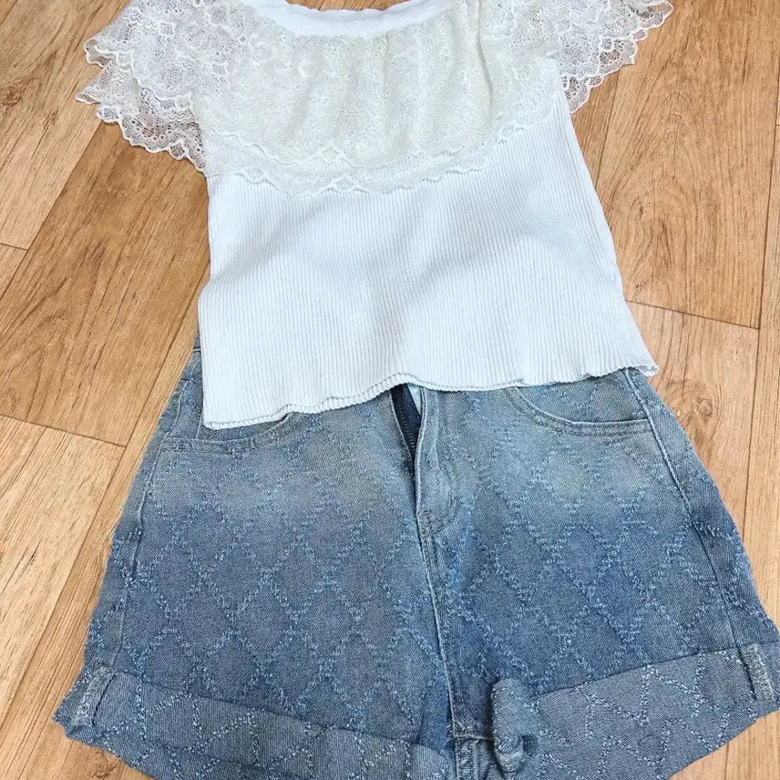[BUNJANG] GGPX Off-Shoulder Knit Top & Short Pants Set / GGPX 숏팬츠 단품가 세트가 상세표시.