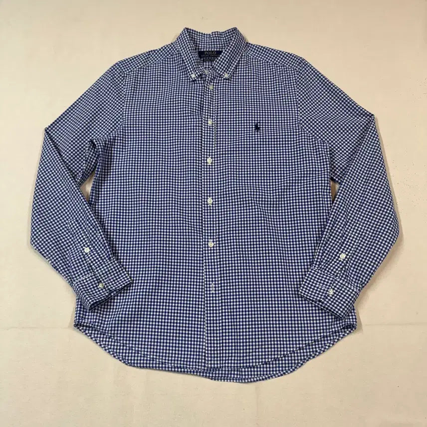 [BUNJANG] Polo Ralph Lauren Blue Check Poplin Shirt (New QR Tab) / 여M) 폴로 랄프로렌 블루 체크 포플린 셔츠 신형 큐알탭 F1
