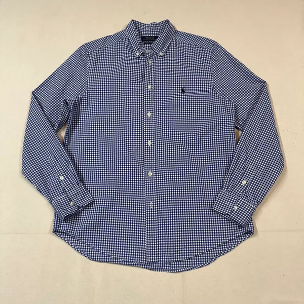 [BUNJANG] Polo Ralph Lauren Blue Check Poplin Shirt (New QR Tab) / 여M) 폴로 랄프로렌 블루 체크 포플린 셔츠 신형 큐알탭 F1